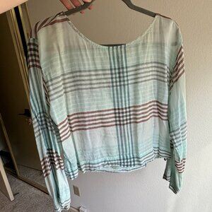 Cloth & Stone Blue Striped 3/4 Sleeve Top with Bow Sz M